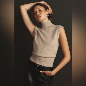 Reformation Arco Cashmere Sleeveless Turtleneck Sweater Knit Barley Small Beige